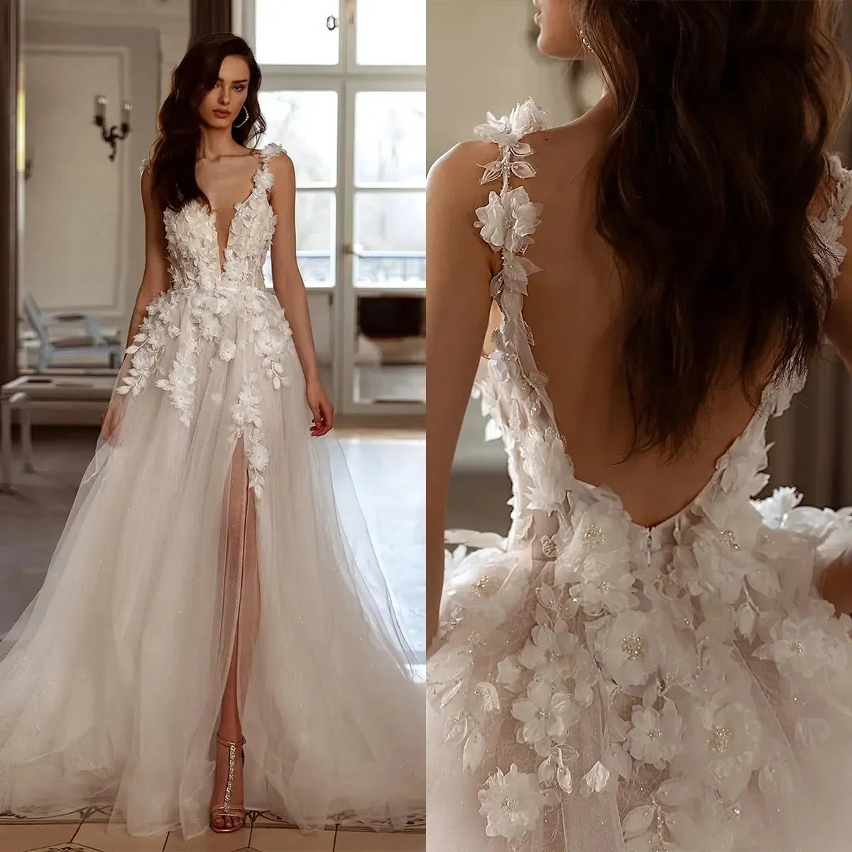 3D Floral A-Line Wedding Dress